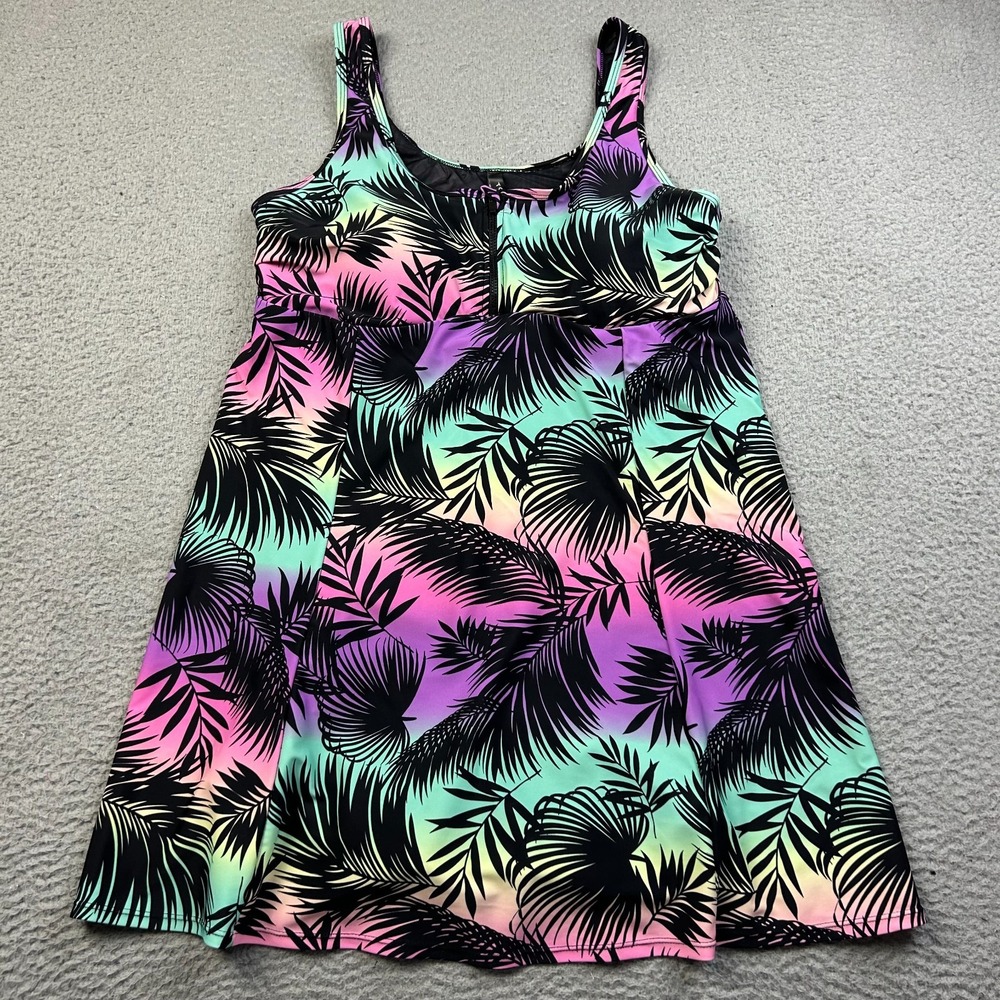 Torrid Swim Dress Womens Multicolor Neon Palm Tropical One Piece Swimsuit 1 1X